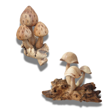 Wooden Mushrooms Carving 3 Stool Design