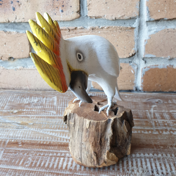 Wooden White Cockatoo Statue