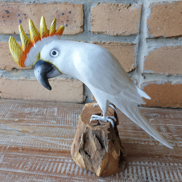 Wooden White Cockatoo Statue