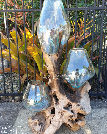 Extra Large Slump Glass 3 Bowls on Driftwood