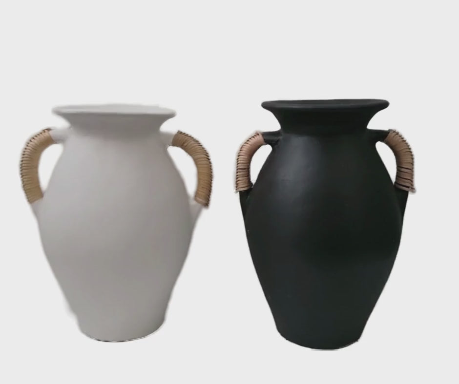 Rattan and Terracotta Vase Black or White