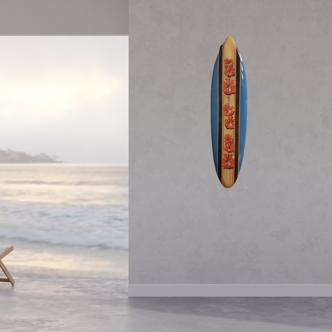 Orange Hibiscus Flower Surf Board Wall Art