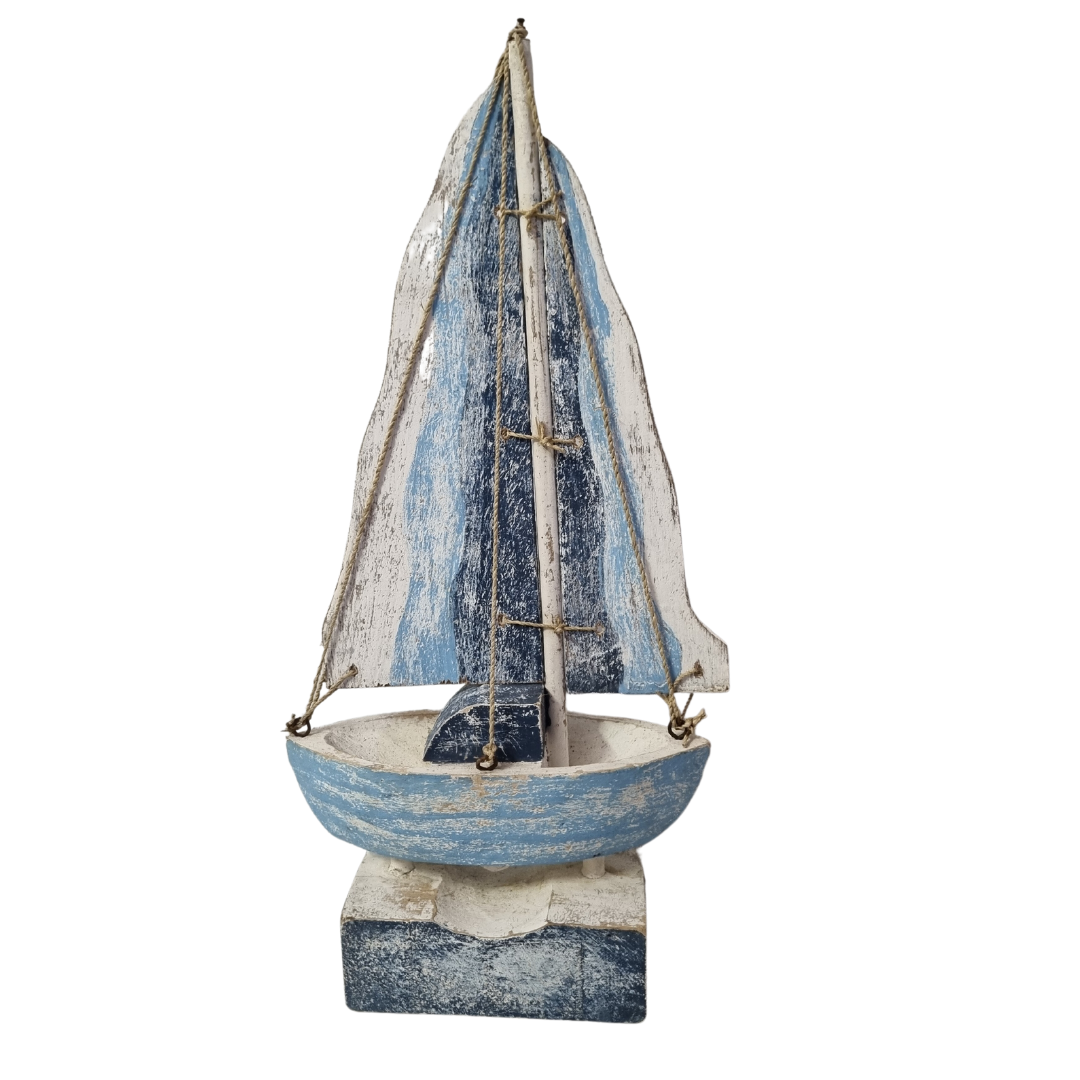 Wooden Sail Boat Rustic Finish TALL