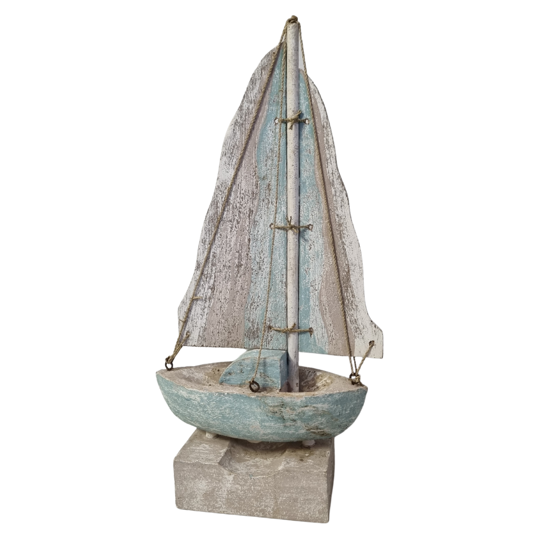 Wooden Sail Boat Rustic Finish TALL