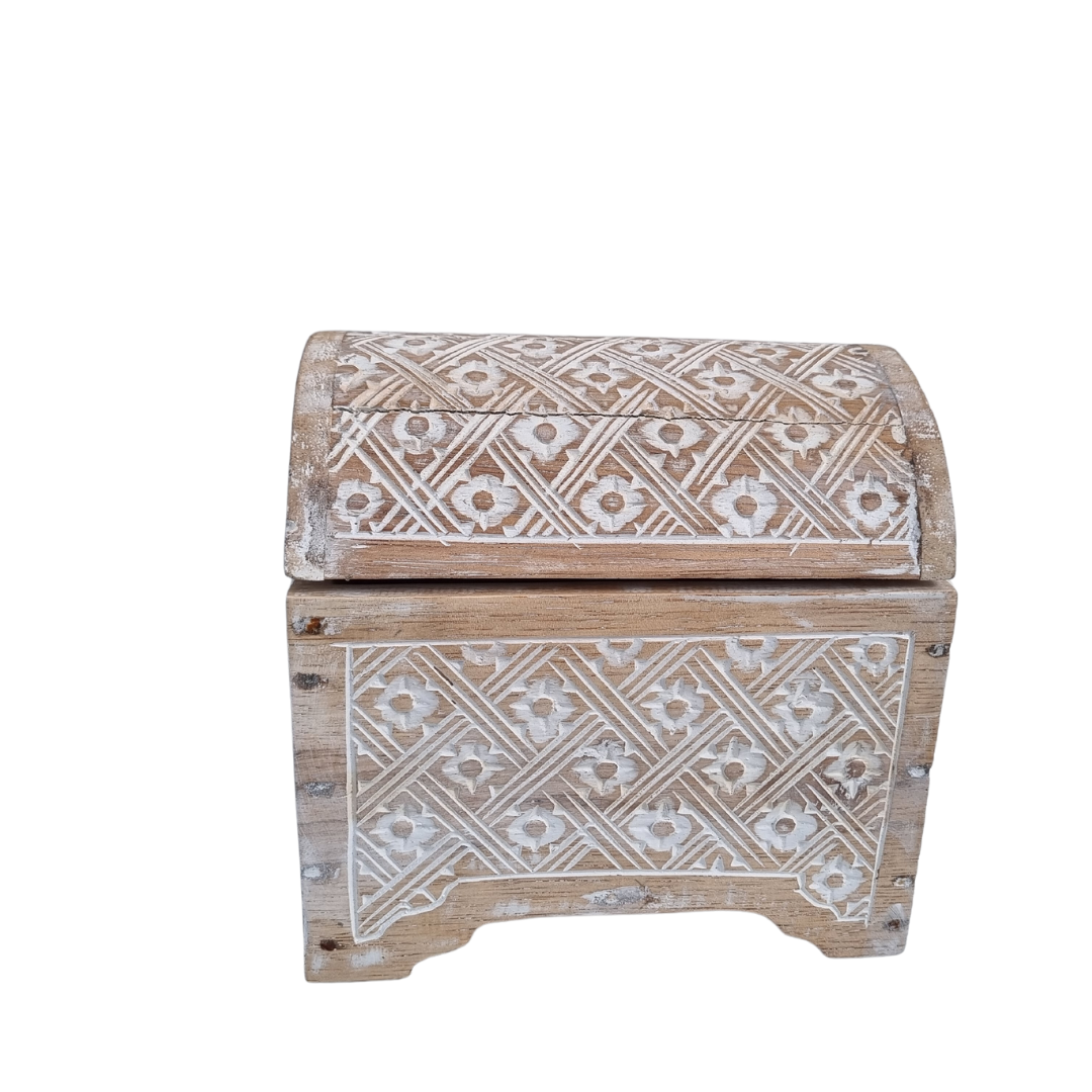 Boho Trinket Chest Storage Box White Wash Design