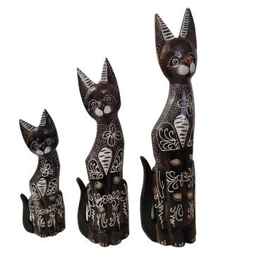 Wooden Cat Carvings Three Styles