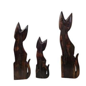 Wooden Cat Carvings Three Styles