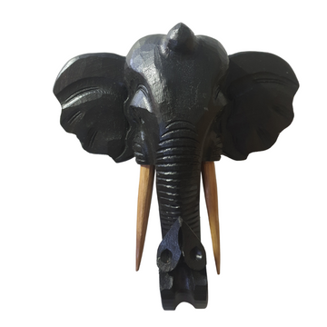 Elephant Head Wall Carving Black