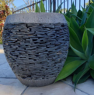 Slate Elegance Stone-Infused Concrete Garden Pots