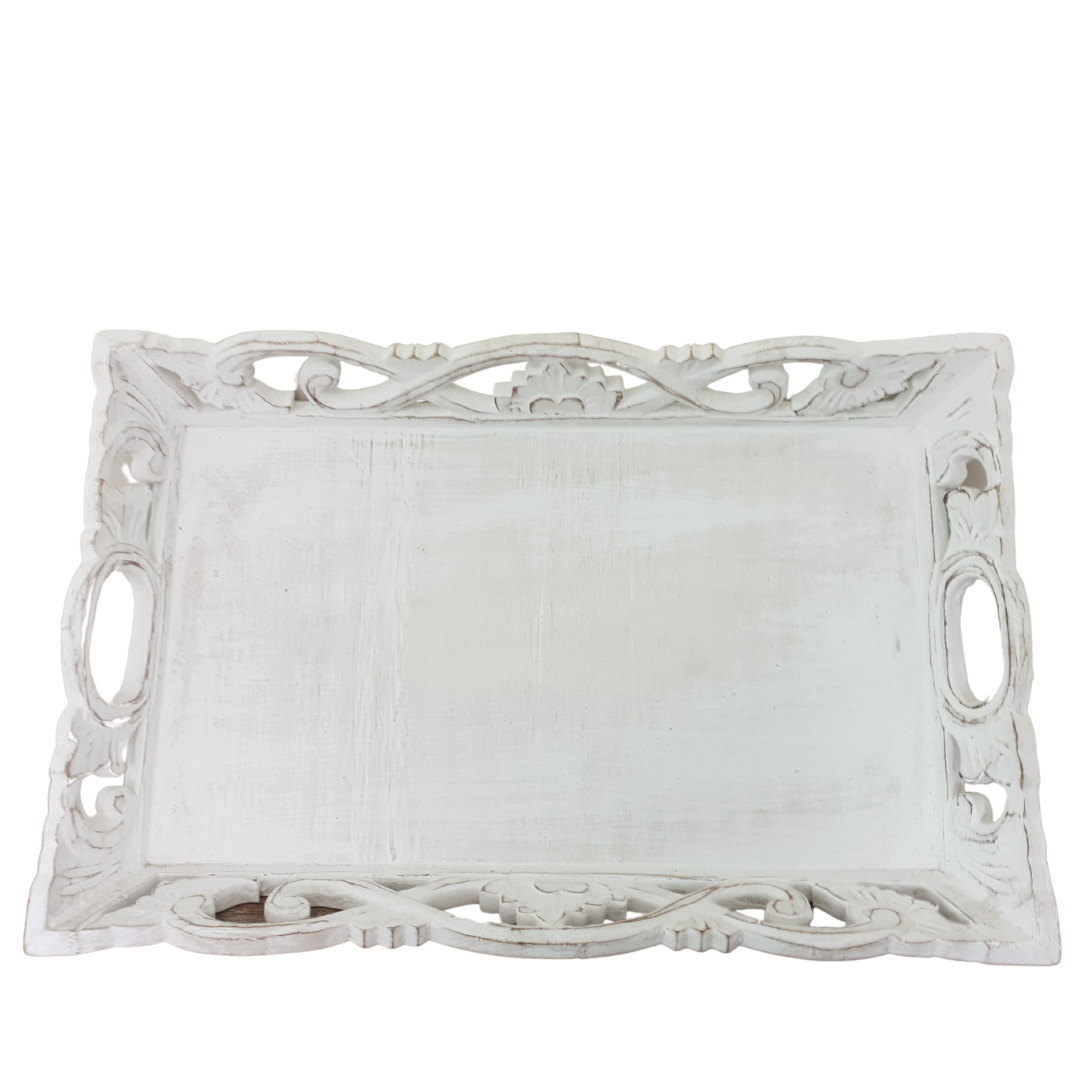 balinese hand woven white washed rattan tray