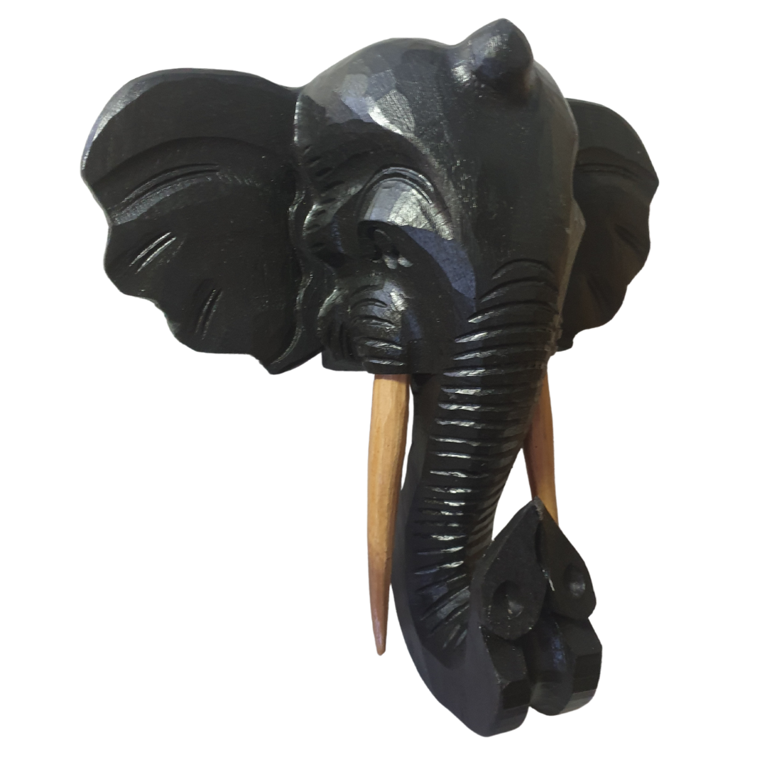 Elephant Head Wall Carving Black 