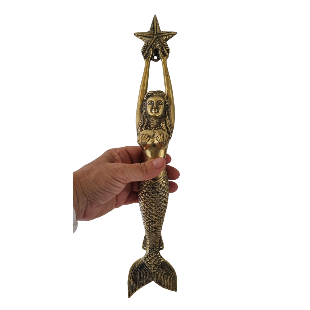  Vintage brass mermaid door handle