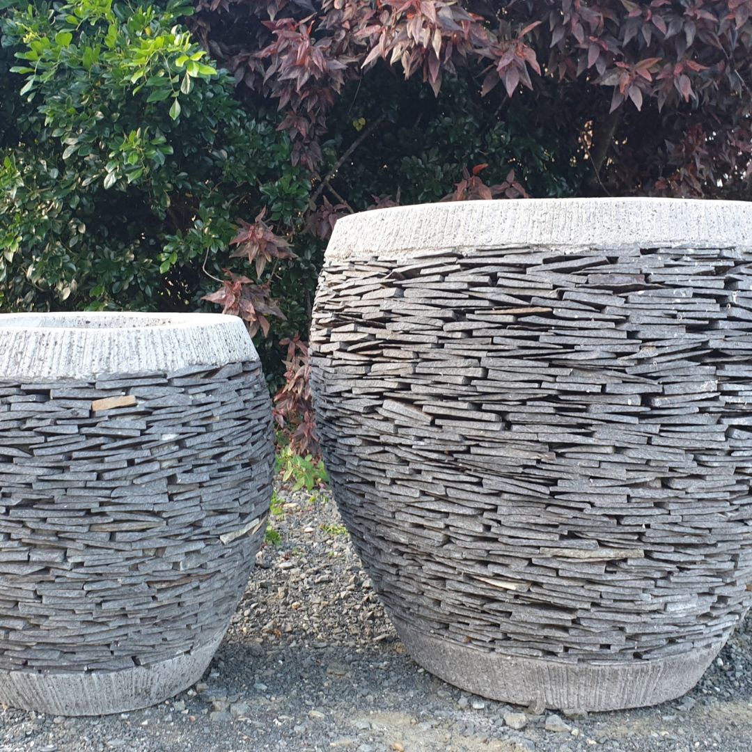 Slate Elegance Stone-Infused Concrete Garden Pots