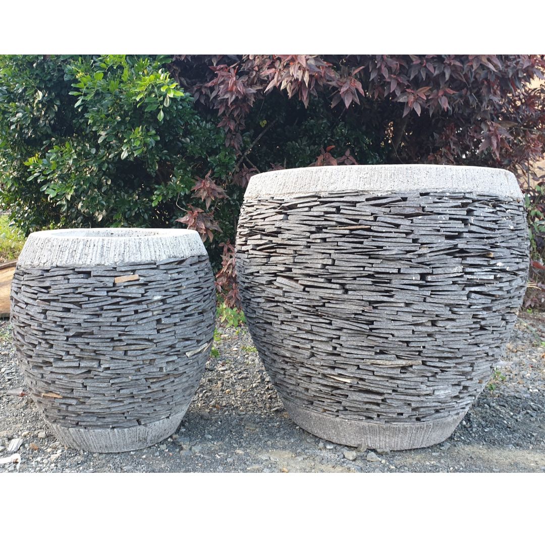 Slate Elegance Stone-Infused Concrete Garden Pots