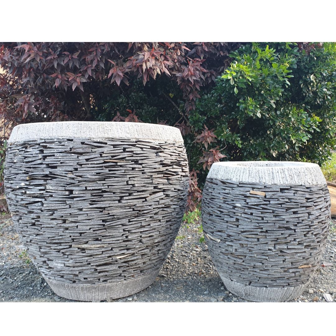 Slate Elegance Stone-Infused Concrete Garden Pots