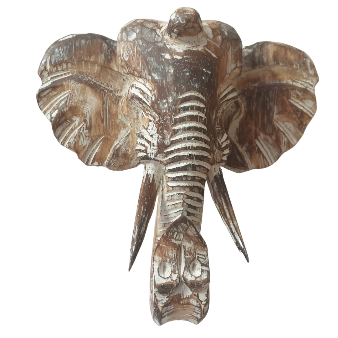 Elephant Head Wall Art Brown Wash 