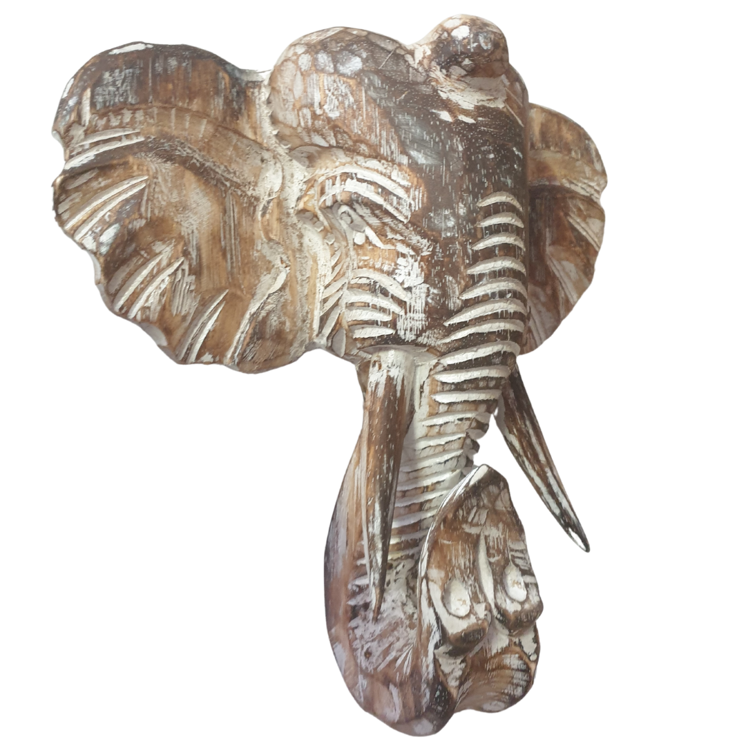 Elephant Head Wall Art Brown Wash 