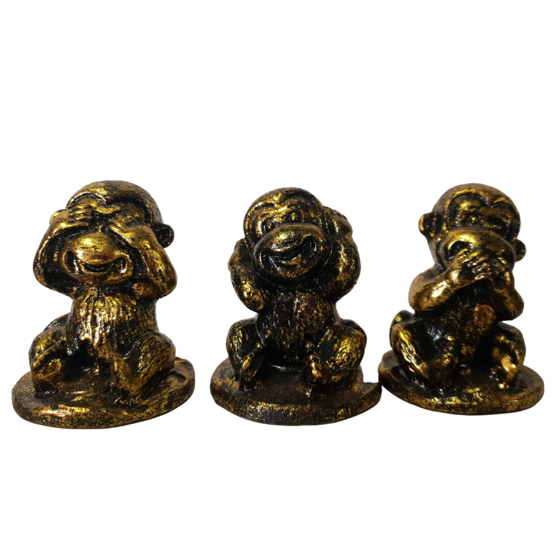 Three Wise Monkeys Resin Figurines GOLD