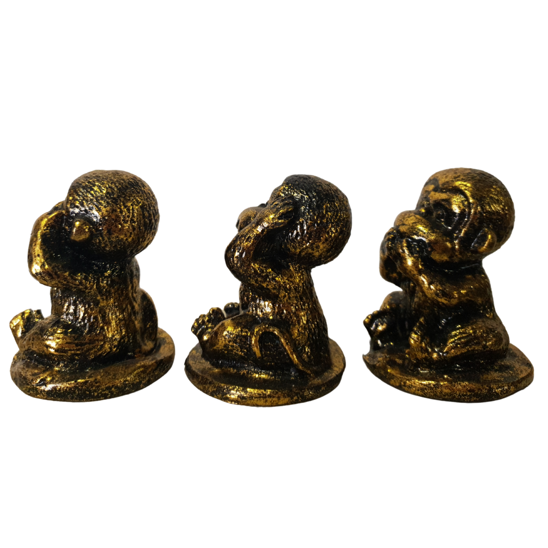 Three Wise Monkeys Resin Figurines GOLD