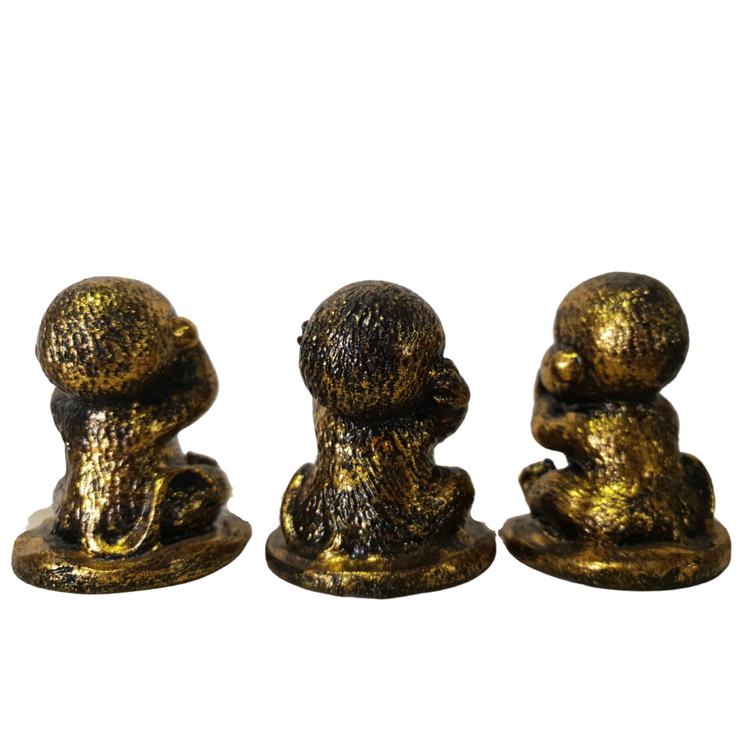 Three Wise Monkeys Resin Figurines GOLD