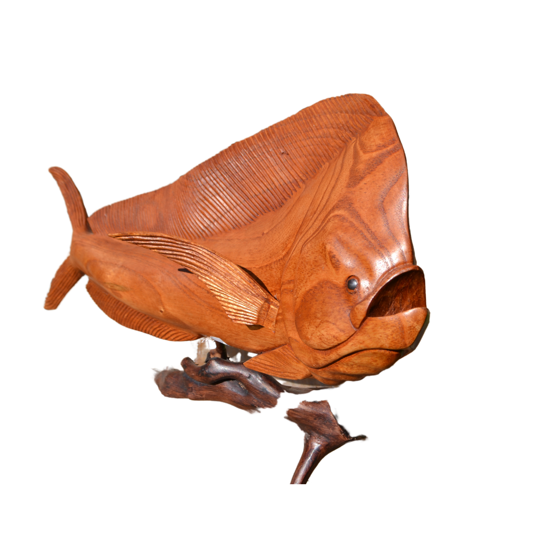 Mahi Mahi Wooden Fish Carving - Azure Decor