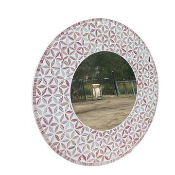 Pink Floral Art Round Mirror