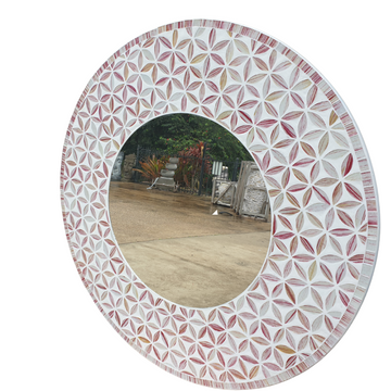 Pink Floral Art Round Mirror