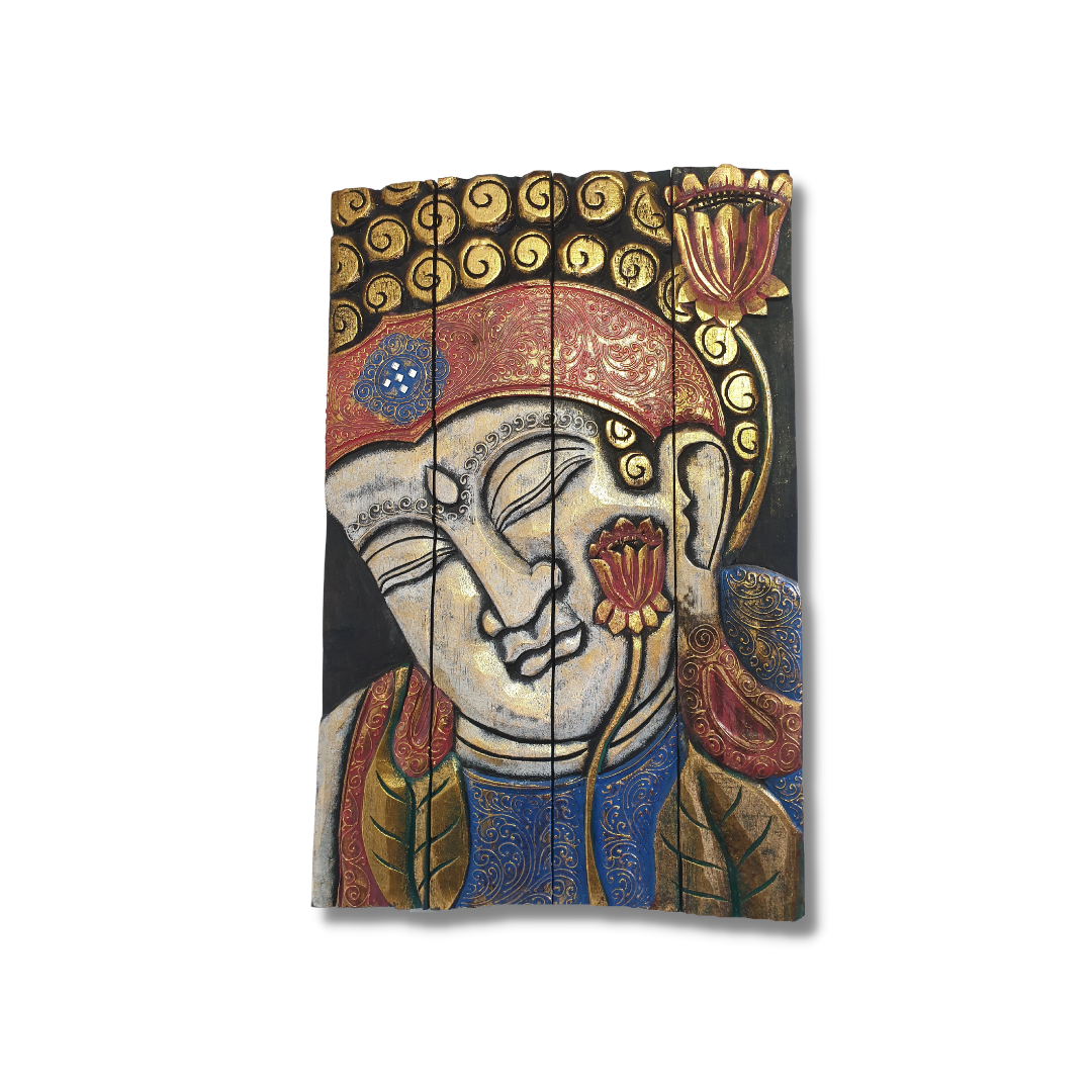 Wooden Buddha Face Panel Art 1