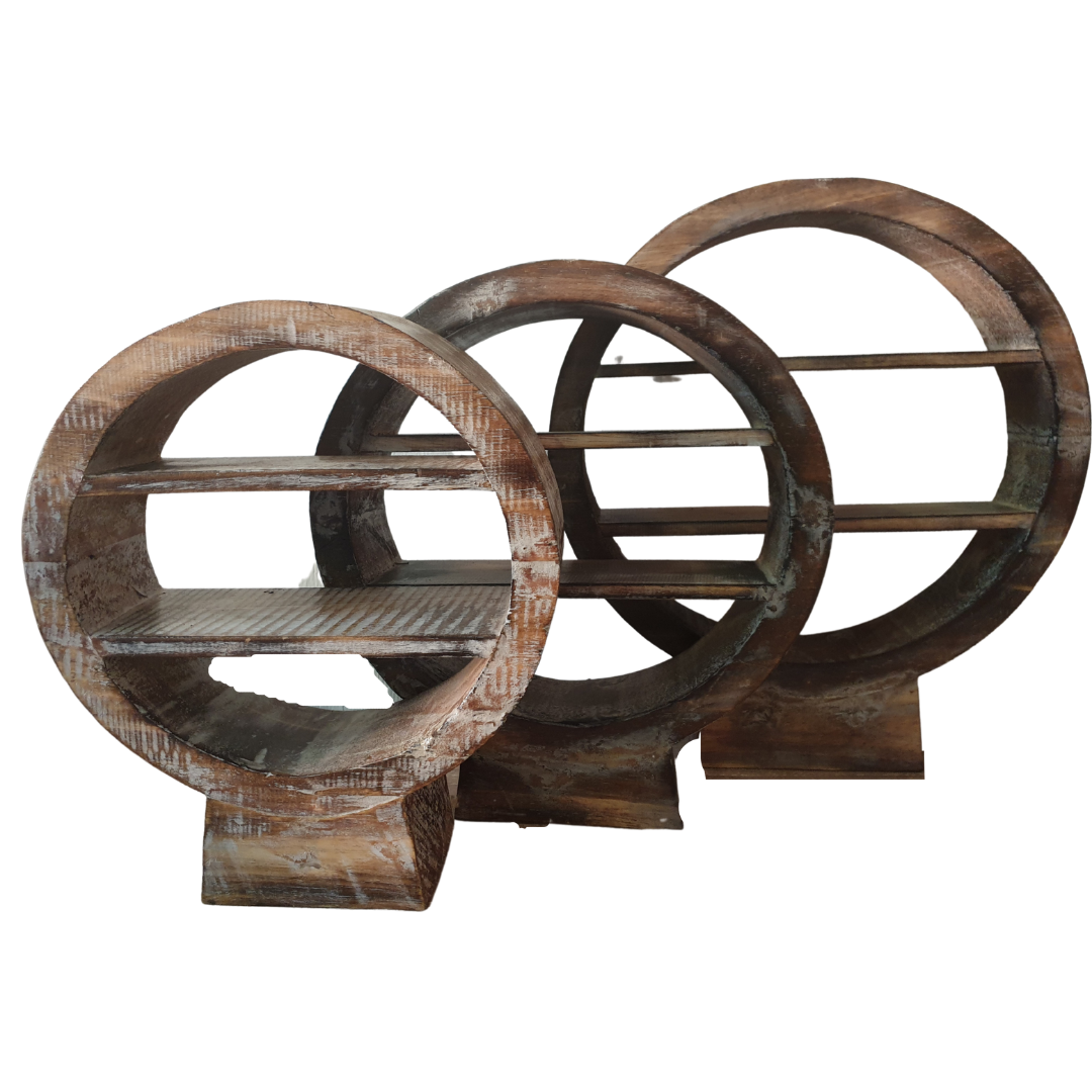 Circular Console table Decor Set Brown wash