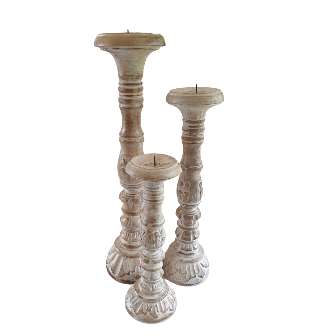 Wajik set of 3 Wooden Candle Holders