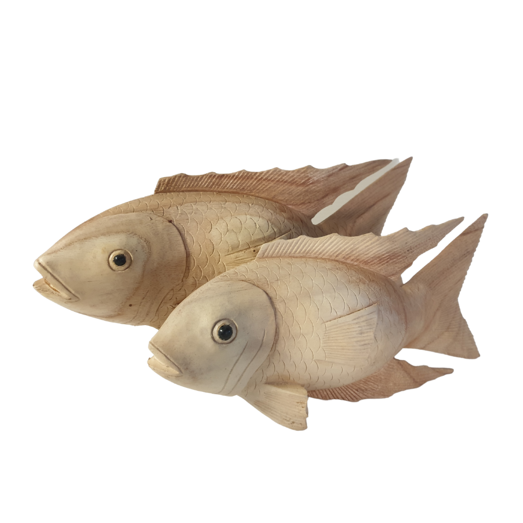 Koi Fish Set of Two Wooden Carving 