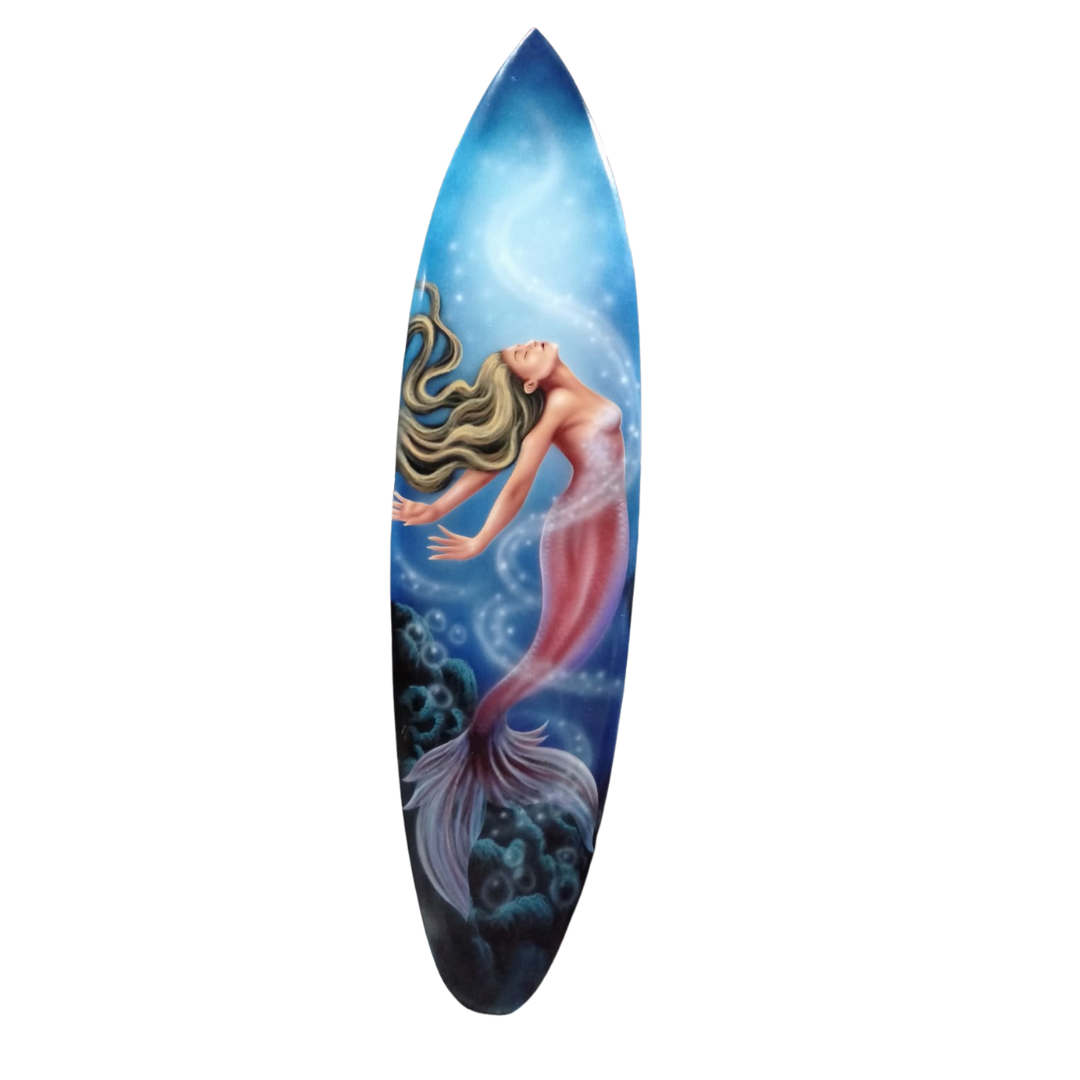 Mermaid Surf Board Wall Art Pink