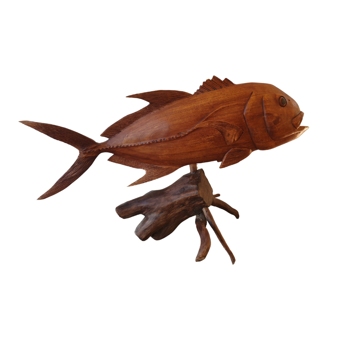 Giant Trevally Fish Wooden Carving