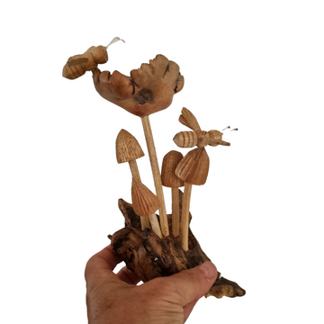 Bee Mushroom Wooden Carving