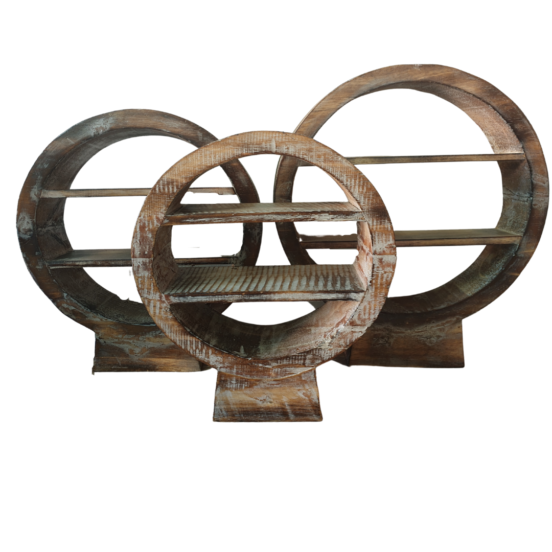 Circular Console table Decor Set Brown wash 