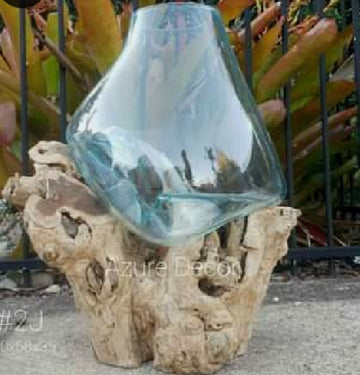 Large Slumped Glass on Driftwood